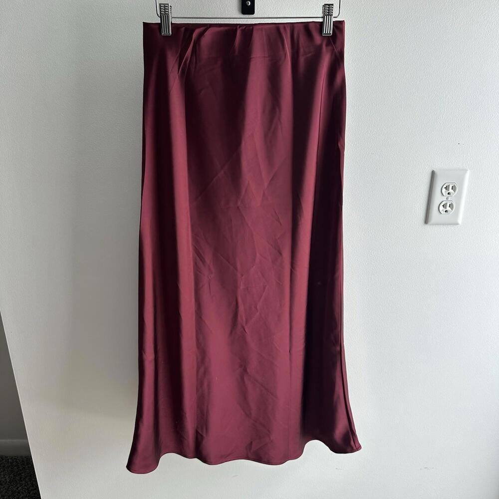 Unbranded Burgundy Ankle Length Maxi Satin Skirt NWOT Size Small Elastic Waist